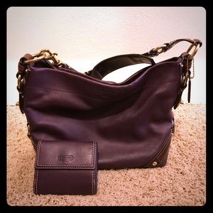 Coach deep purple slouchy handbag with wallet